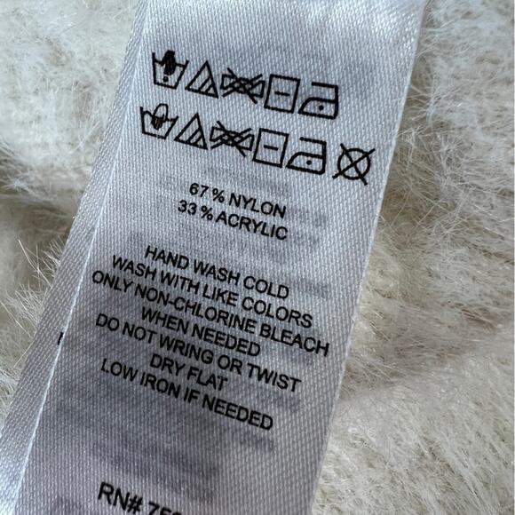 Sincerely Jules Cream Cozy Fuzzy Full Zip High Neck Cardigan Sweater Size L - Picture 8 of 8